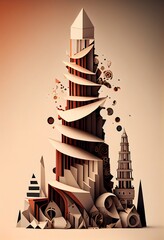 Tower of Babel. Art abstract illustration, generative ai, symbol of babylon culture architecture