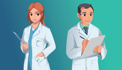 Professional doctor illustration. Male doctor and female doctor.