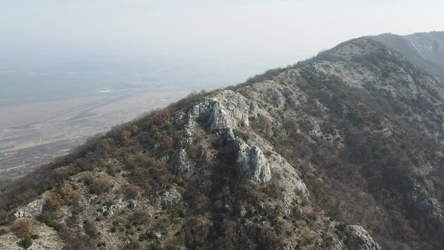 Aerial view of Anathema hill at Rhodopes Mountain near town of  Asenovgrad, Plovdiv Region, Bulgaria