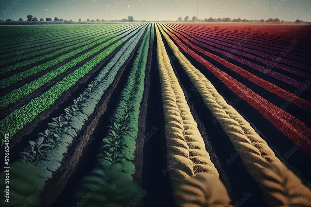 Poster fields with neat rows of crops generative ai