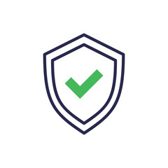 Protection thin line icon: shield with tick. Modern vector illustration.