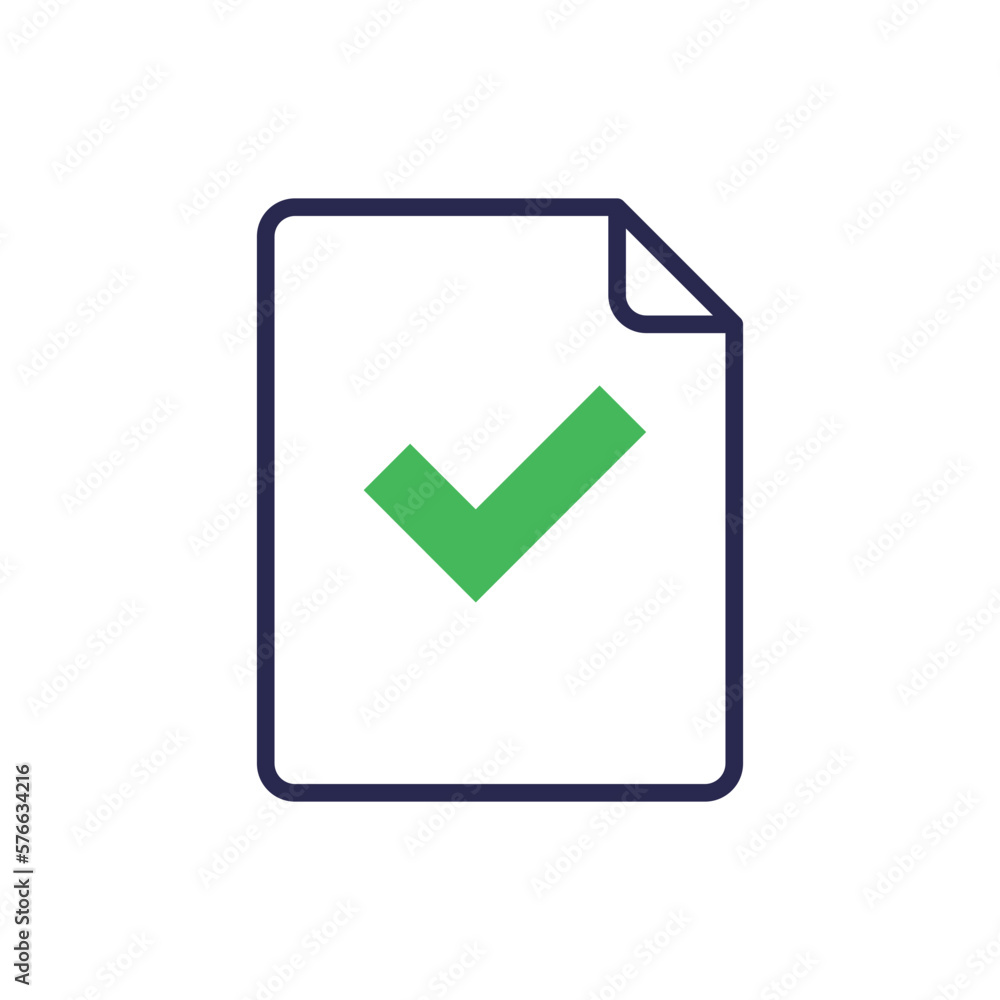 Poster document approved thin line icon: paper sheet with check mark. modern vector illustration.