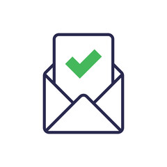 Letter approved thin line icon: envelope with paper sheet with check mark. Modern vector illustration.