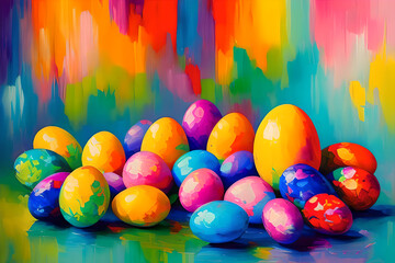 Close-up of oil painted eggs. Beautiful eggs for the easter celebration. Generative AI.