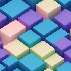 Abstract 3D isometric cube pattern background with a pastel color palette, generative ai