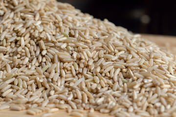Unprocessed healthy dark rice, close up