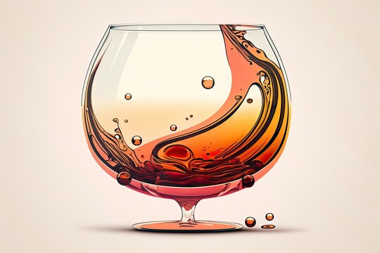 A lone bowl shaped glass of rose wine, cast in a drop shadow against a white background. Generative AI