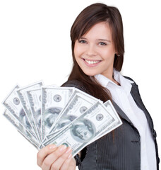 Businesswoman with Dollars - Isolated