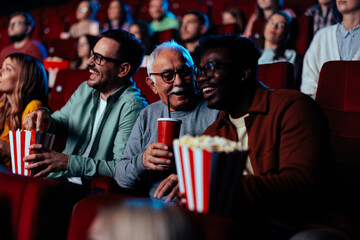 Multigenerational friends in cinema.