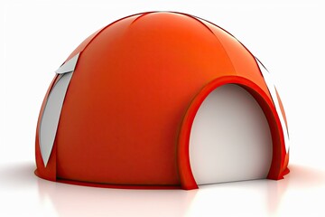 Dome tent in orange, clipped to a white background. Generative AI