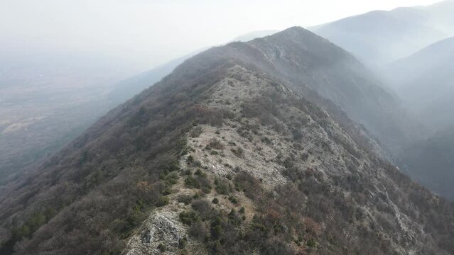 Aerial view of Anathema hill at Rhodopes Mountain near town of  Asenovgrad, Plovdiv Region, Bulgaria