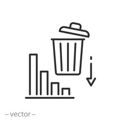 decrease waste icon, reducing discarded garbage, thin line symbol on white background - editable stroke vector illustration eps10