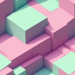Fototapeta premium Abstract 3D isometric cube pattern background with a pastel color palette, generative ai