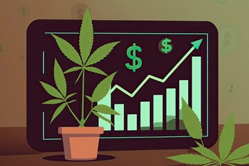 Commercial cannabis medicine money higher value concept Business marijuana cannabis leaves with stock market exchange or trading analysis investment . Generative AI