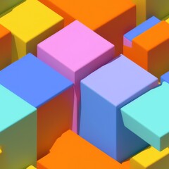 Abstract 3D isometric cube pattern background with a pastel color palette, generative ai