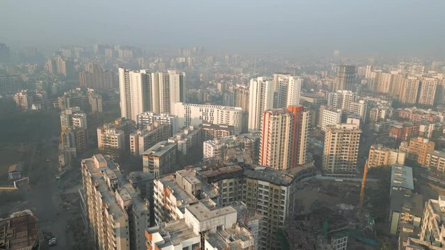 Kashimira Mira road thane city top moving bird eye view in early morning mumbai.