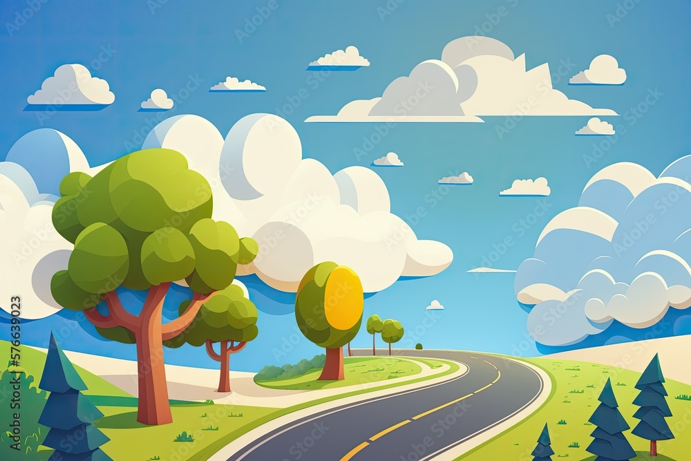 Poster clouds overcast a hill where a lone tree stands. generative ai