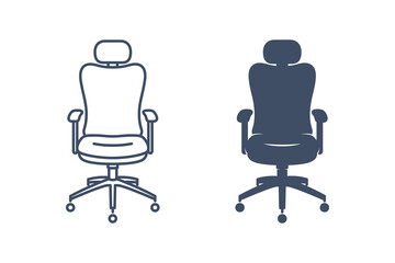 Elegant office chair icon. Linear icon and glyph icon. Business equipment. Armchair. Vector isolated illustrations