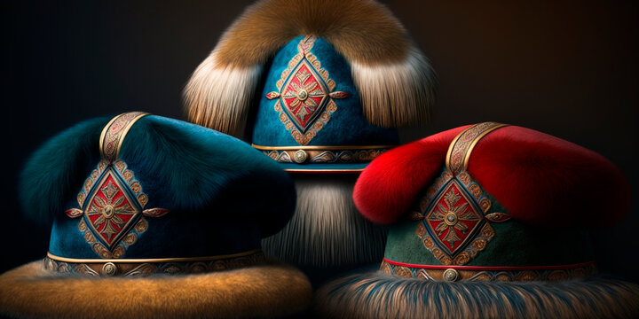 Vibrant Cossack Hats with Fur Trim, Traditional Russian Clothing