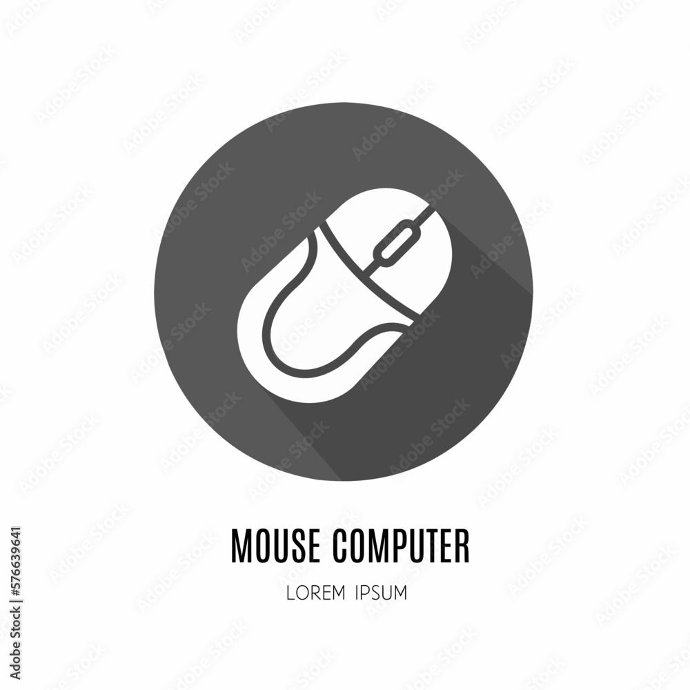 Poster mouse computer logo. illustration of mouse computer in flat. stock vector.