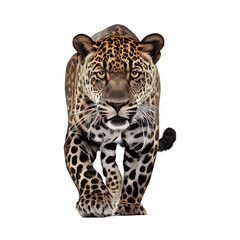 Jaguar, Panther, front view, isolated on background - obrazy, fototapety, plakaty