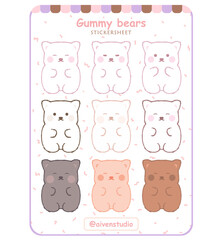 Obraz premium set of Cute bears. gummy bear Sticker Sheet. Sticker Sheet vector illustrations. Stickers, pastel Stickers. 