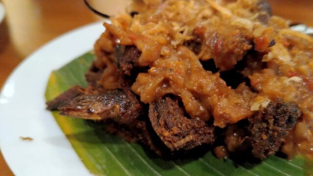 fried eel chili belut sambal closeup