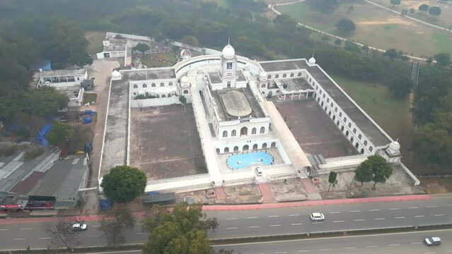 palace early morning Punjab city bird eye view Mohali India drone shot winter fog
