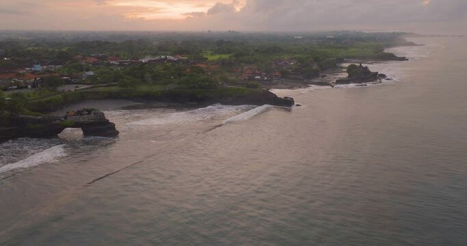 Gorgeous Rocky Coastline of Tabanan, Bali at Sunset - Aerial Drone View