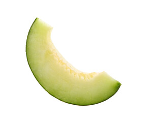 Slice of honey melon or cantaloupe on transparent png..