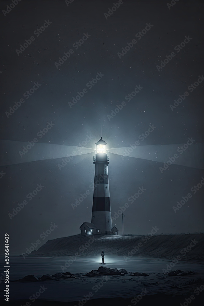 Sticker beacon of hope in the night sky created using generative ai
