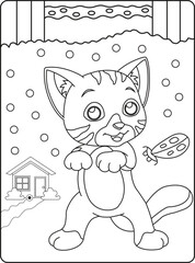 Cute cat outline coloring page for kids animal coloring book cartoon vector illustration isolated on white doddle background