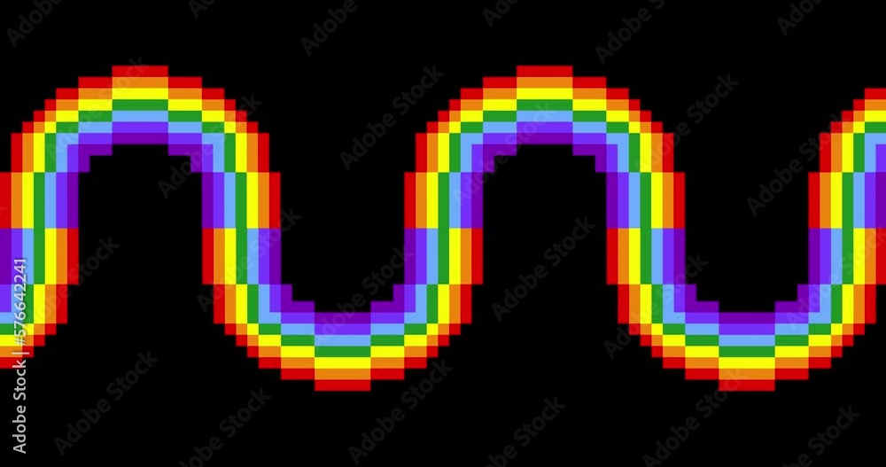 Poster retro abstract wave rainbow animation, loop background. seamless pattern loop. vector pixel art 8 bi