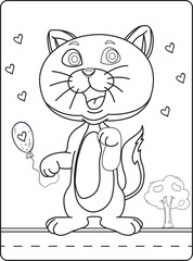 Cute cat outline coloring page for kids animal coloring book cartoon vector illustration isolated on white doddle background