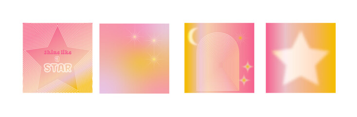 Vector backgrounds in groovy psychedelic style with y2k stars - abstract backdrops and design templates for social media posts and stories, cards and posters