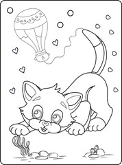 Cute cat outline coloring page for kids animal coloring book cartoon vector illustration isolated on white doddle background