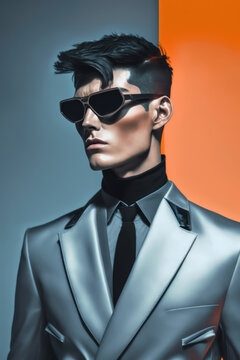 Portrait of fashionable man in stylish clothing and sunglasses. Generative AI.