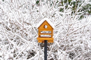 Homemade wooden feeder for birds