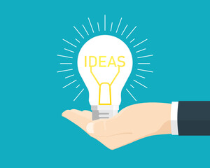 Ideas light bulb with business human hand on isolated background, Digital marketing illustration.