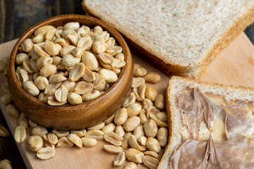 Peanut paste with chocolate paste on white bread