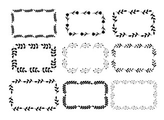 Rectangle frame floral line square vector illustration isolated. Wedding invitation floral wreath minimal design