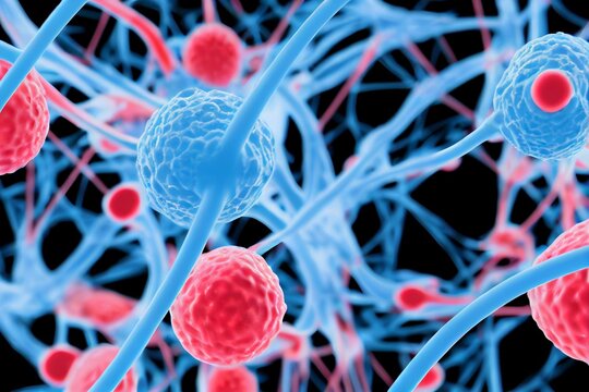 Immune Checkpoint Inhibitors: Interaction Between PD-1  (blue)and PD-L1 (red) Blocked By Therapeutic Antibodies. Generative AI