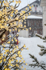 Under a dense snowfall in the streets of San Candido. Val Pusteria