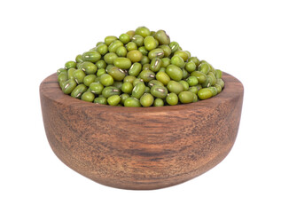 Dry green beans on a white background. Organic raw green mung beans. Vigna radiata.