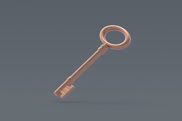 Falling vintage key. Symbol of success business. Buying a house. Rental property. 3d render