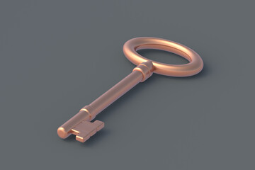 Old vintage key. Symbol of success business. Buying a house. Rental property. 3d render