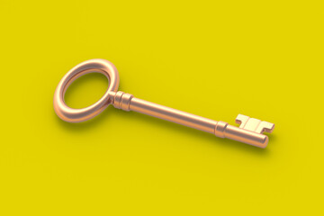 One vintage key. Symbol of success business. Buying a house. Rental property. 3d render