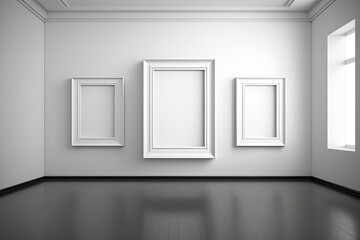 Obraz na płótnie Canvas Empty blank frames mock up on a wall. Generative AI illustration.