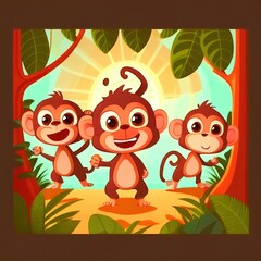 Cartoon cute monkeys, generative ai