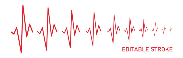 Editable stroke heart rhythm diagram, red EKG, cardiogram, heartbeat line vector design to use in healthcare, healthy lifestyle, medical laboratory, cardiology project.

